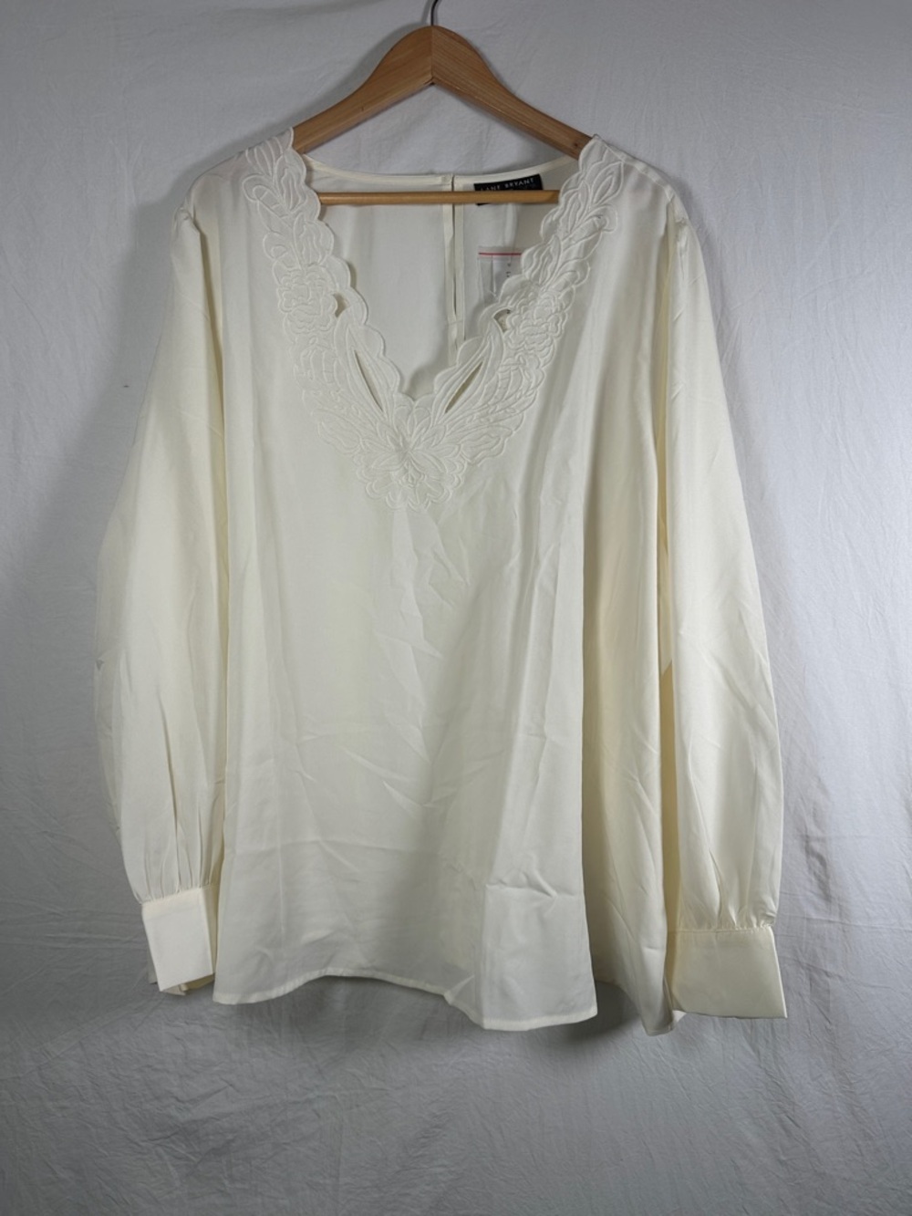 Lane Bryant Cream Embroidered V-Neck Blouse